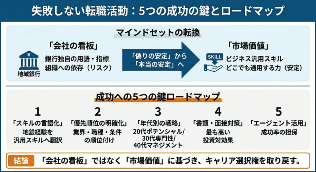 まとめ:地方銀行員のための失敗しない転職活動と、転職成功のため5つの鍵