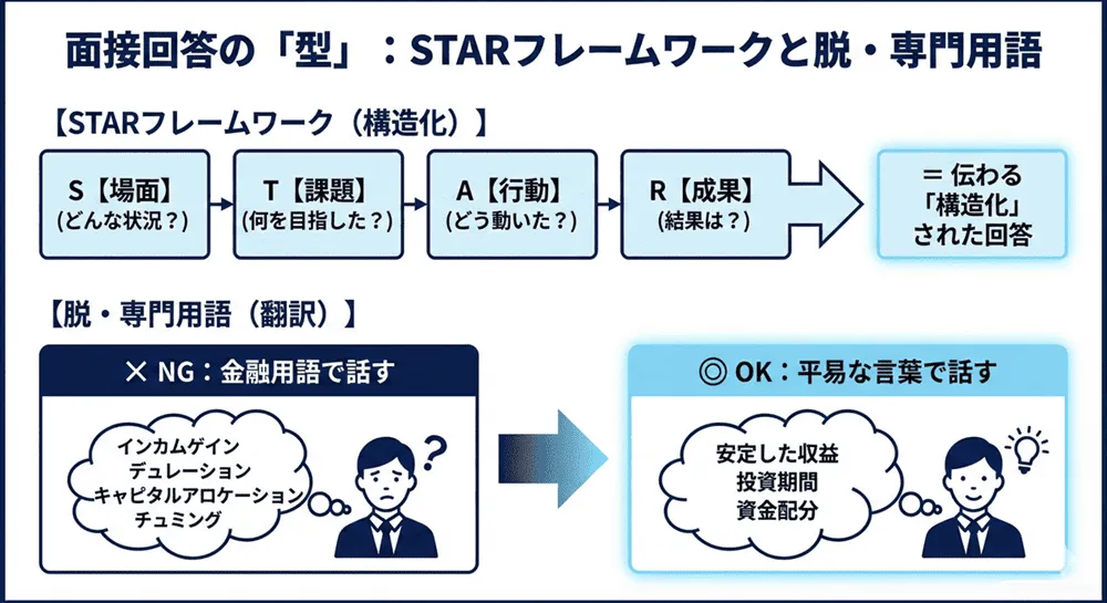 面接はSTARで語り専門用語を削る